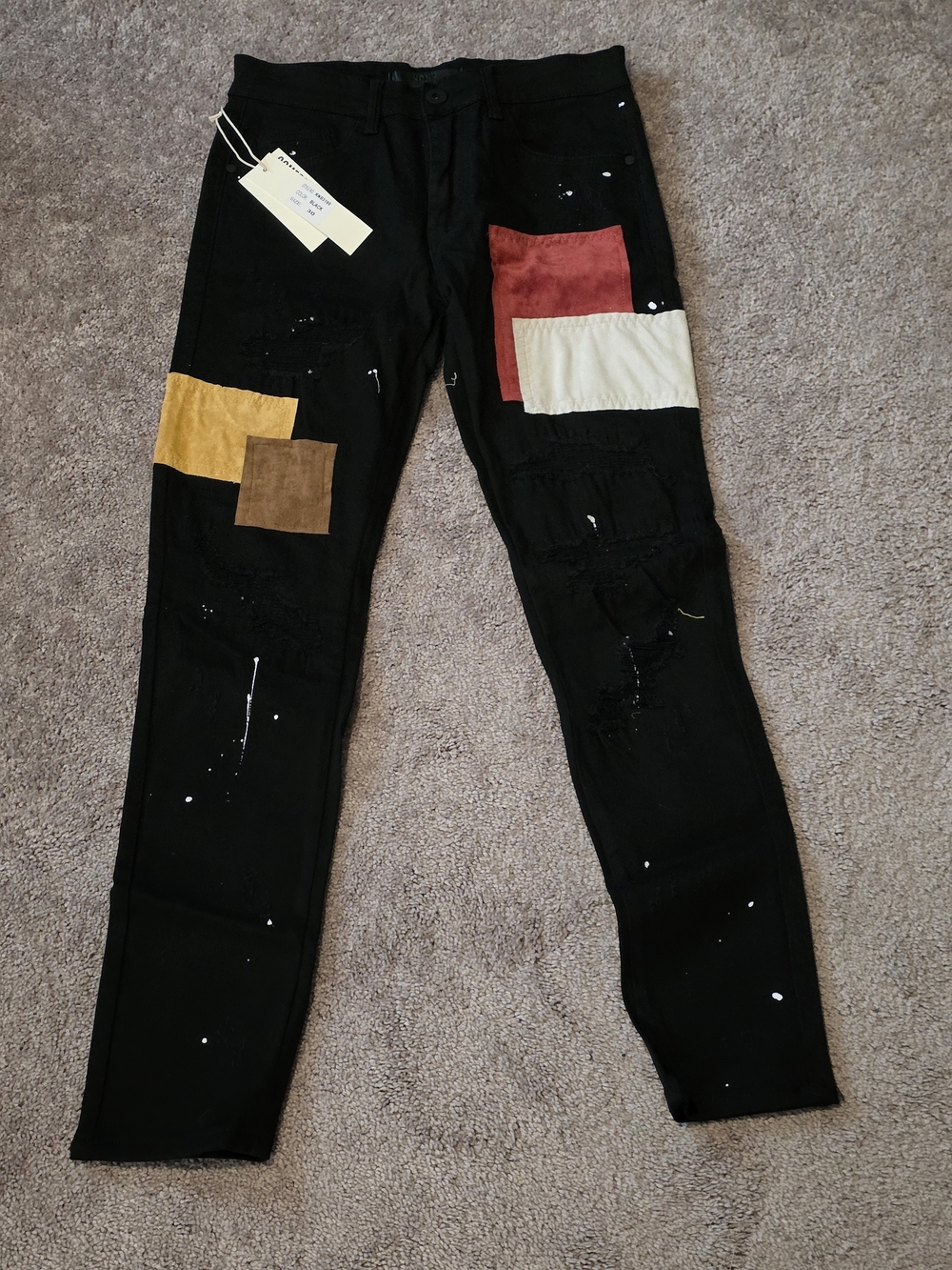 KDNK Mens Patchwork Black Skinny Jeans Size 30